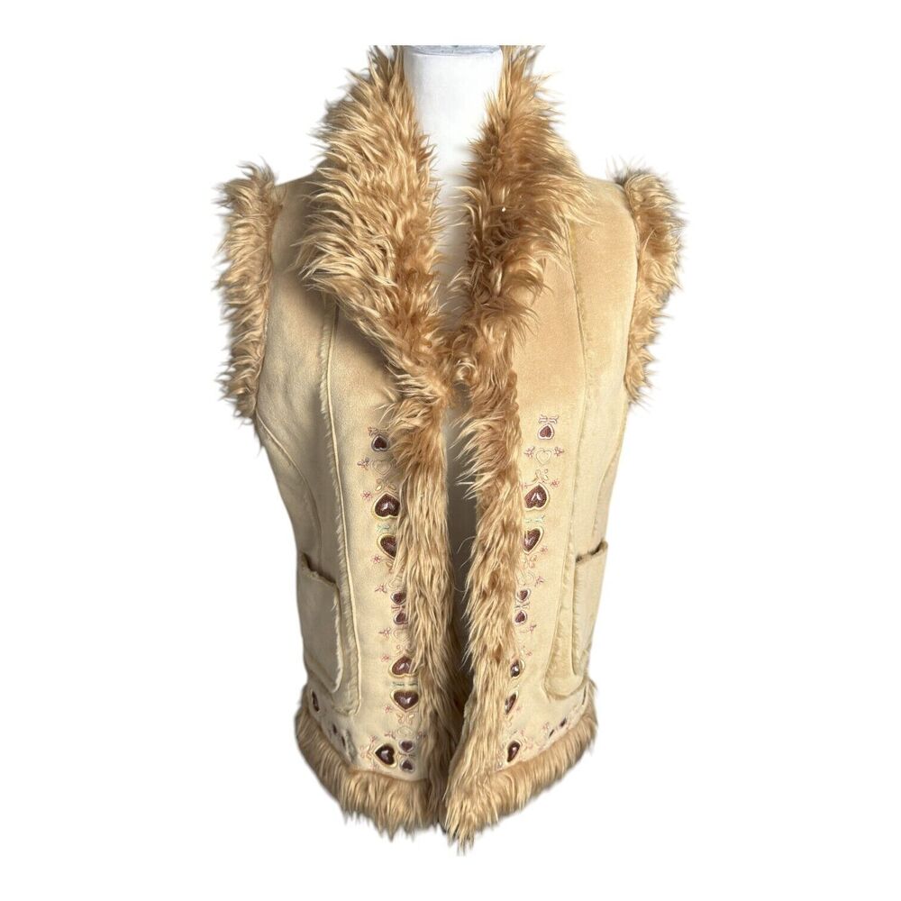 Women's Faux Fur Trim Vest - Tan